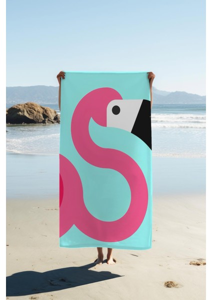 Dijital Baskı Plaj Deniz Havlusu Flamingo Desenli Peştamal HVL0212
