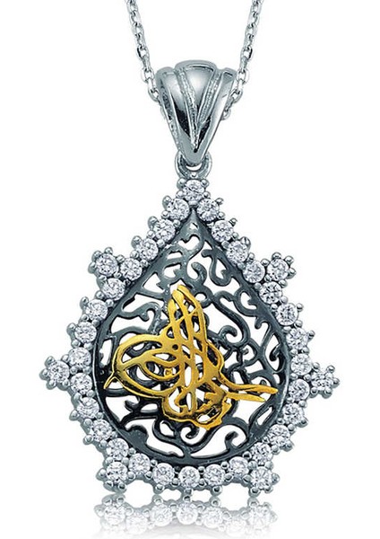 Gümüş Taşlı Tuğra Bayan Kolye