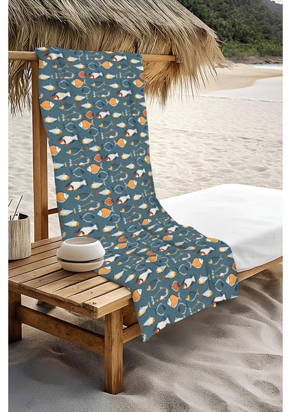 Dijital Baskı Plaj Deniz Havlusu Balık Desenli Peştamal HVL0070 modelleri