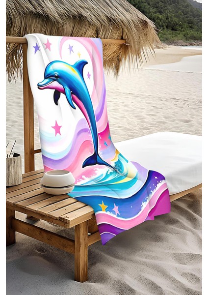 Dijital Baskı Plaj Deniz Havlusu Yunus Balığı Desenli Peştamal HVL0119 modelleri