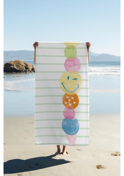 Dijital Baskı Plaj Deniz Havlusu Emoji Desenli Peştamal HVL0202