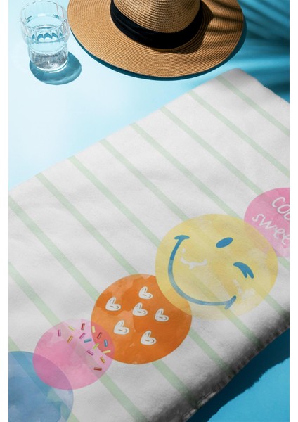 Dijital Baskı Plaj Deniz Havlusu Emoji Desenli Peştamal HVL0202 fiyatları
