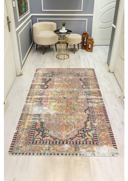 Eskitme Desenli Dijital Baskı Kaymaz Taban Halı H1079