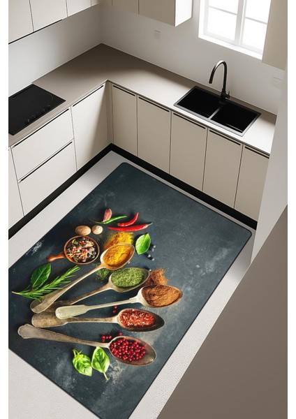 Baharat Desenli Dijital Baskı Kaymaz Taban Mutfak Halısı H0046