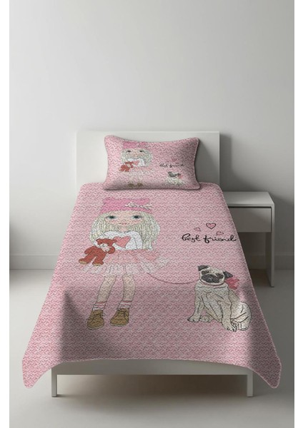 Parlak Kadife Kumaş Tek Kişilik Çocuk Yatak Örtüsü Seti (2 Parça) TKY0019