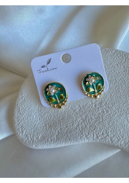 Vitange Renkli Çiçekli Tasarım Küpe