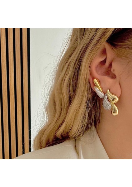 Tasarım Çift Renk Zirkon Taşlı Damla Küpe fiyatları