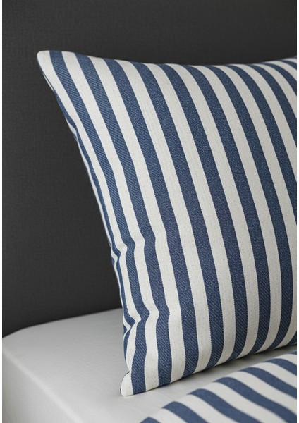 Lacivert Çizgili Keten Nevresim Takımı Çift Kişilik fiyatları