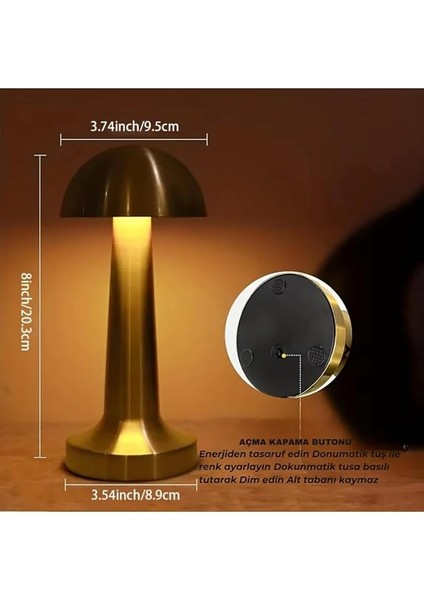 LED Şarj Edilebilir Taşınabilir Masa Lambası - Dokunmatik Aç/kapa ve Parlaklık Ayarı, 3 Renk Seçeneği (Gold, Lotus) modelleri