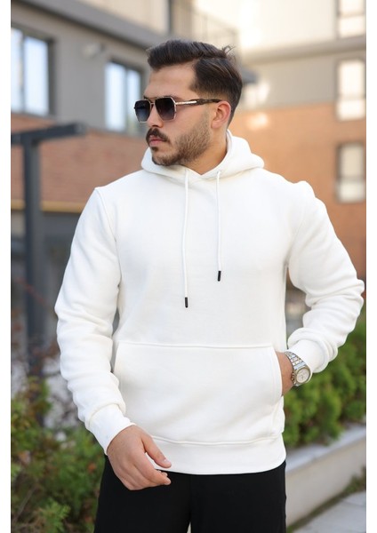 Erkek Kapüşonlu Üç Iplik Şardonlu Hoodie