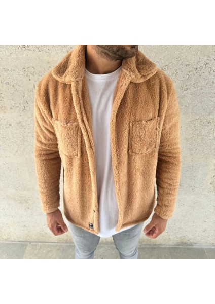 Erkek Pelüş Polar Hırka Gömlek – Yakalı, Ilik Düğmeli, Göğüs Cepli, Yumuşak Dokulu Kışlık Regular Fit Rahat Günlük Model - Açık Kahve fiyatları