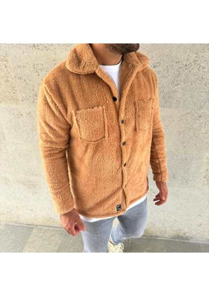 Erkek Pelüş Polar Hırka Gömlek – Yakalı, Ilik Düğmeli, Göğüs Cepli, Yumuşak Dokulu Kışlık Regular Fit Rahat Günlük Model - Açık Kahve fırsatları