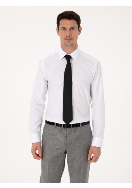 Erkek Beyaz Slim Fit %100 Pamuk Klasik Yaka Oxford Gömlek 50318293-VR013