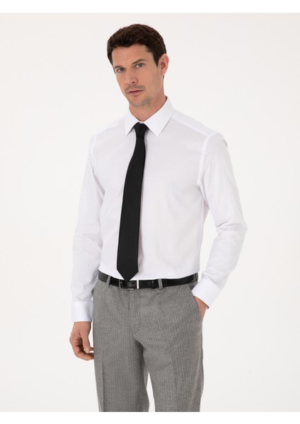 Erkek Beyaz Slim Fit %100 Pamuk Klasik Yaka Oxford Gömlek 50318293-VR013