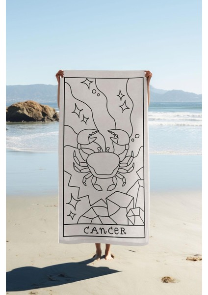 Dijital Baskı Plaj Deniz Havlusu Yengeç Burcu Desenli Peştamal HVL0045