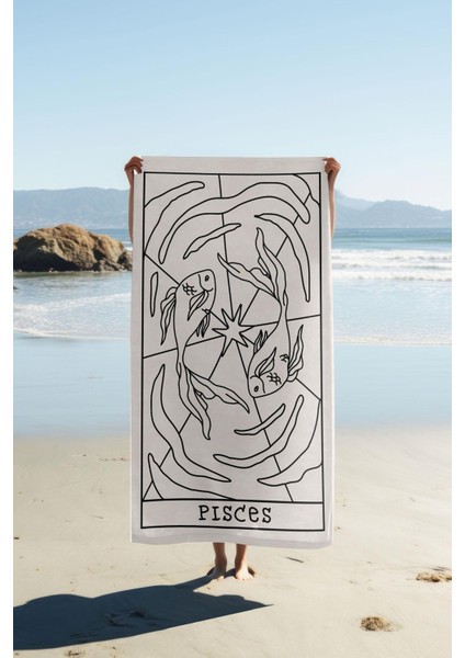 Dijital Baskı Plaj Deniz Havlusu Balık Burcu Desenli Peştamal HVL0049