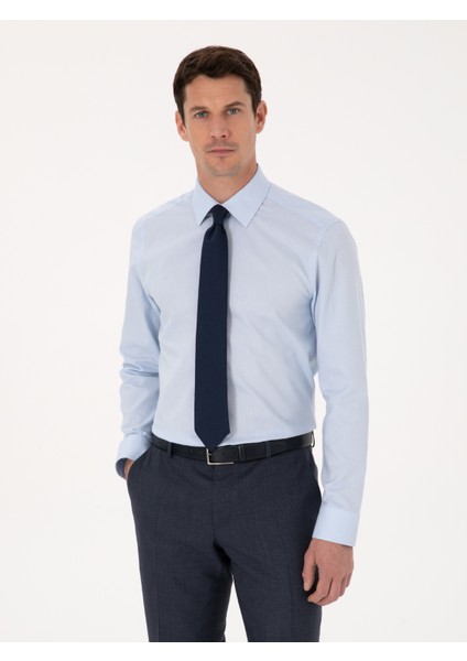 Erkek Açık Mavi Slim Fit %100 Pamuk Klasik Yaka Oxford Gömlek 50318293-VR003