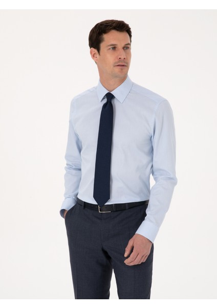 Erkek Açık Mavi Slim Fit %100 Pamuk Klasik Yaka Oxford Gömlek 50318293-VR003