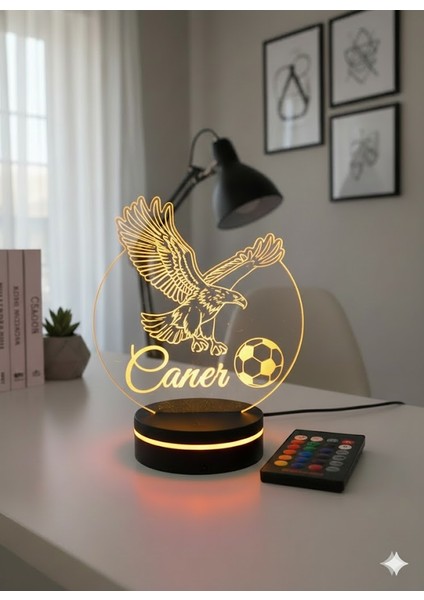 Kişiye Özel Isimli Futbol Kartal 3D LED Lamba Gece Lambası (Kumandalı, Çok Renkli) modelleri