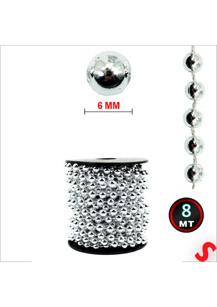 Zincir Boncuk Makara, 6mm x 8mt - Gümüş fiyatları
