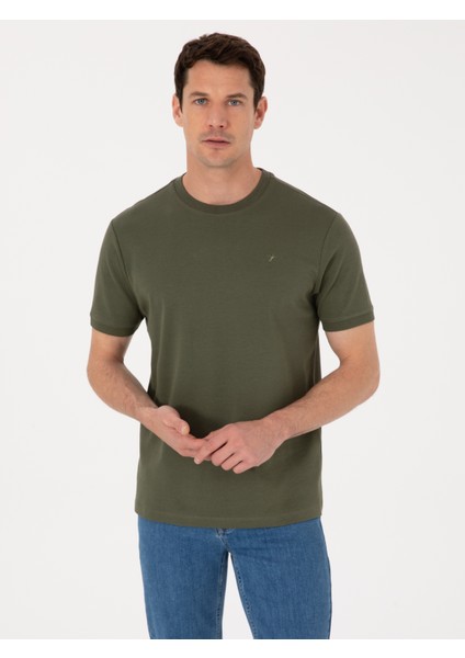 Erkek Haki Regular Fit %100 Pamuk Bisiklet Yaka Basic T-shirt 50319801-VR027