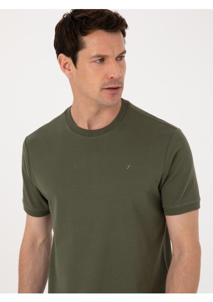 Erkek Haki Regular Fit %100 Pamuk Bisiklet Yaka Basic T-shirt 50319801-VR027