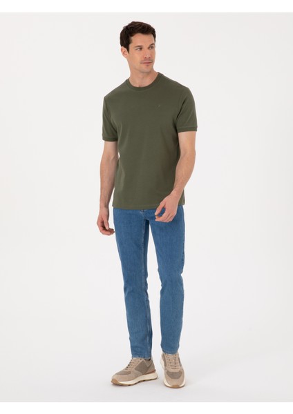 Erkek Haki Regular Fit %100 Pamuk Bisiklet Yaka Basic T-shirt 50319801-VR027