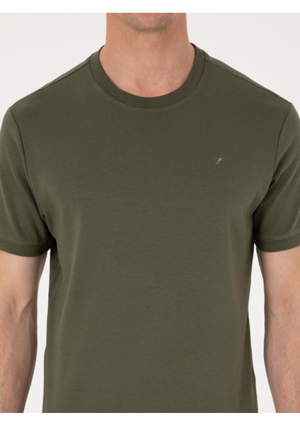 Erkek Haki Regular Fit %100 Pamuk Bisiklet Yaka Basic T-shirt 50319801-VR027