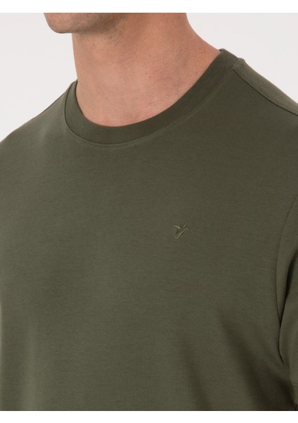 Erkek Haki Regular Fit %100 Pamuk Bisiklet Yaka Basic T-shirt 50319801-VR027