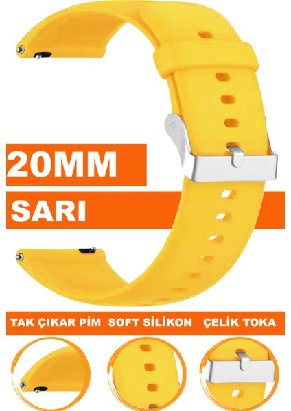 samsung galaxy 4 5 5 pro 6 40mm-42mm-44mm-46mm kasa uyumlu 20mm soft silikon saat kordonu kayışı a72-sarı
