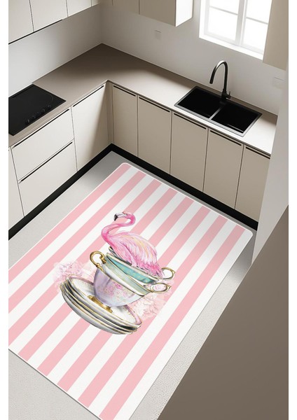 Flamingo Desenli Dijital Baskı Kaymaz Taban Mutfak Halısı H0049