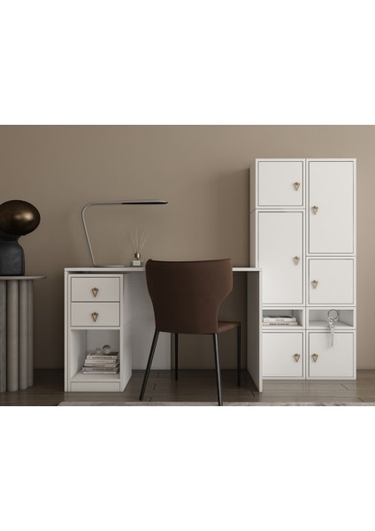 Modüler Çekmeceli Çalışma Masası ve Depolama Dolabı Seti BEYAZ-PNR-OFM-1001