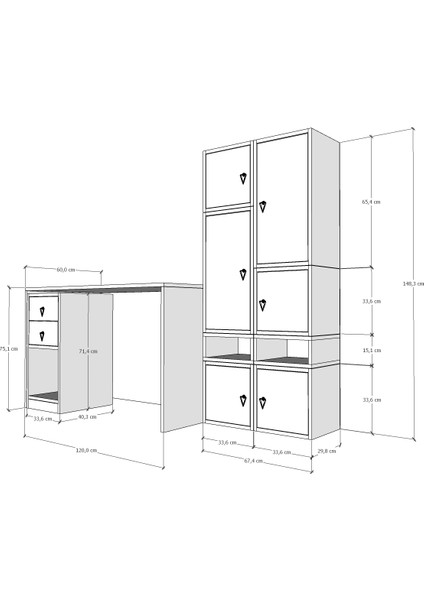 Modüler Çekmeceli Çalışma Masası ve Depolama Dolabı Seti BEYAZ-PNR-OFM-1001 fırsatları