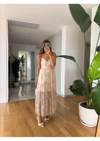 Ip Askılı Greta Şifon Desenli Midi Boy Elbise modelleri