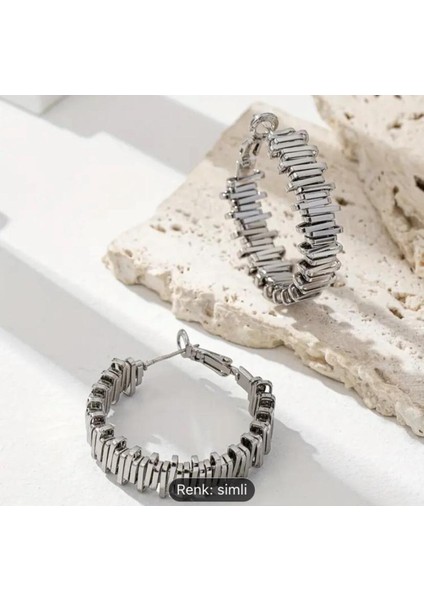 Kesik Desen Gümüş Çelik Küpe