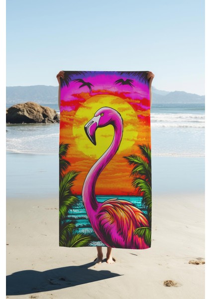 Dijital Baskı Plaj Deniz Havlusu Flamingo Desenli Peştamal HVL0131