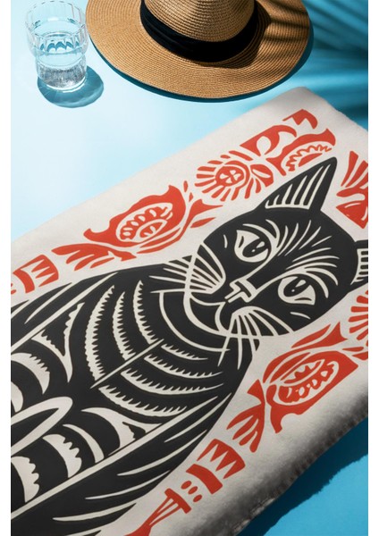 Dijital Baskı Plaj Deniz Havlusu Kedi Desenli Peştamal HVL0139 fiyatları