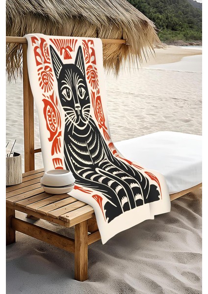 Dijital Baskı Plaj Deniz Havlusu Kedi Desenli Peştamal HVL0139 modelleri