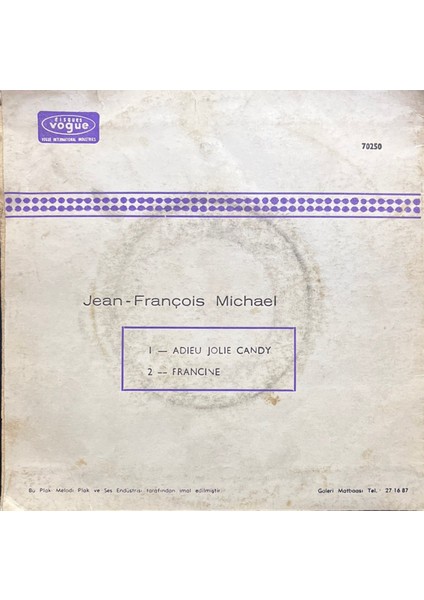 Jean-François Michael Adieu Jolie Candy 45LIK Plak fiyatları