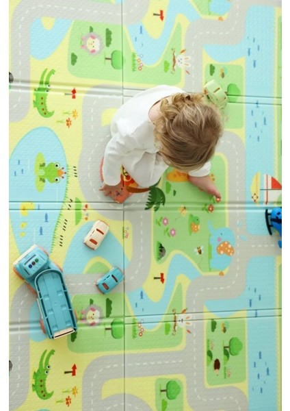 Coolmats Katlanabilir Oyun Matı, Tek Taraflı Çocuk Oyun Halısı Aktivite Oyun Alanı - Yeşil Parkur