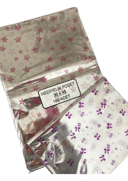 30X45 Hediye Paketi Bantlı Yapışkanlı Metalize 50 Adet