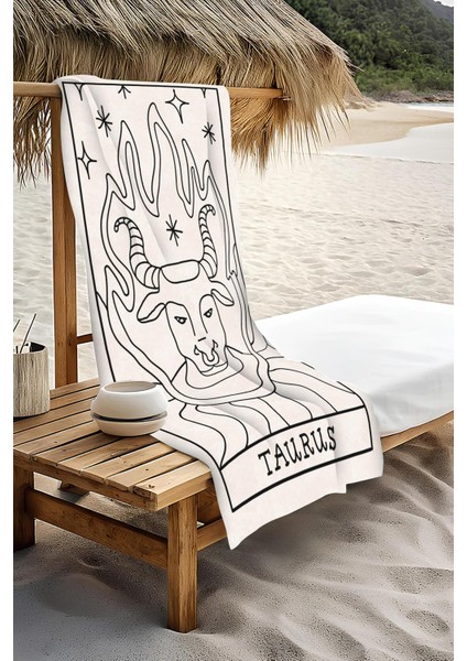 Dijital Baskı Plaj Deniz Havlusu Boğa Burcu Desenli Peştamal HVL0047 modelleri