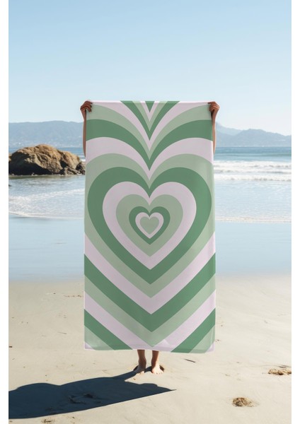 Dijital Baskı Plaj Deniz Havlusu Kalpli Desen Peştamal HVL0194