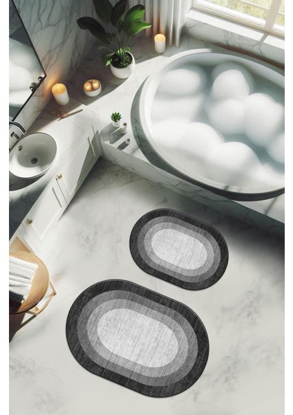 Yıkanabilir Kaymaz Tabanlı Modern Desenli 2'li Banyo Paspas Takımı OBPS0007