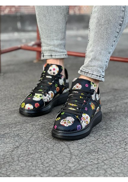 Siyah Desenli Kuru Kafa Boyalı Erkek Casual Ayakkabı