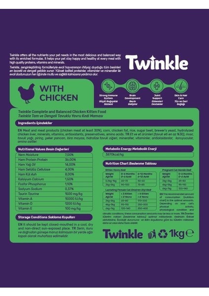 Tavuklu Yavru Kedi Maması 1 kg Kitten Gelişim Güçlü Bağışıklık Beyin Desteği fiyatları