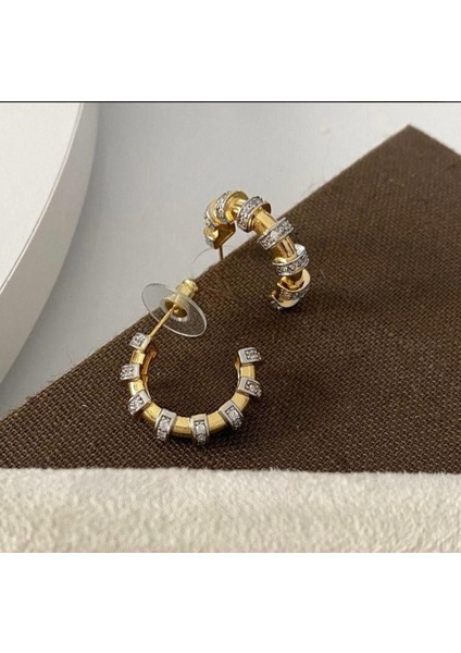 Özel Tasarım Zirkon Taşlı Yuvarlak Küpe