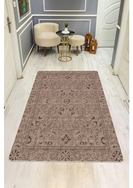 Parlak Kadife Kumaş Vıntage Dijital Baskı Dot Kaymaz Tabanlı Halı H0833