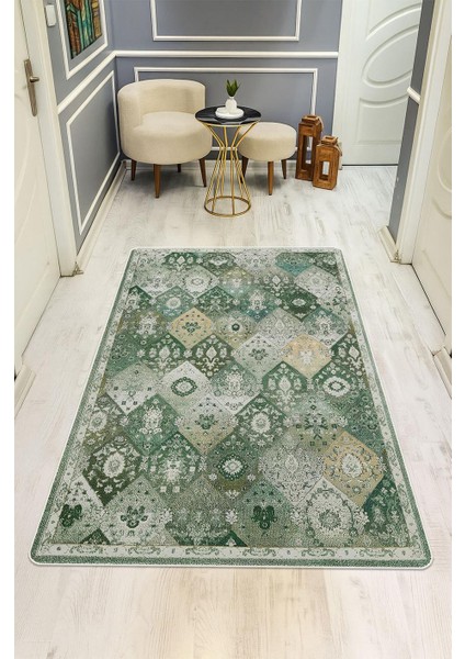 Parlak Kadife Kumaş Vıntage Dijital Baskı Dot Kaymaz Tabanlı Halı H1062