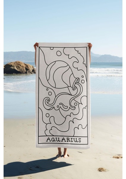 Dijital Baskı Plaj Deniz Havlusu Kova Burcu Desenli Peştamal HVL0051